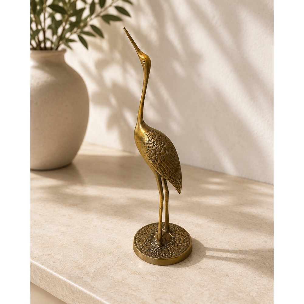 Vintage Brass Heron Crane Figurine Mid Century Modern Bird Statue Made in Korea